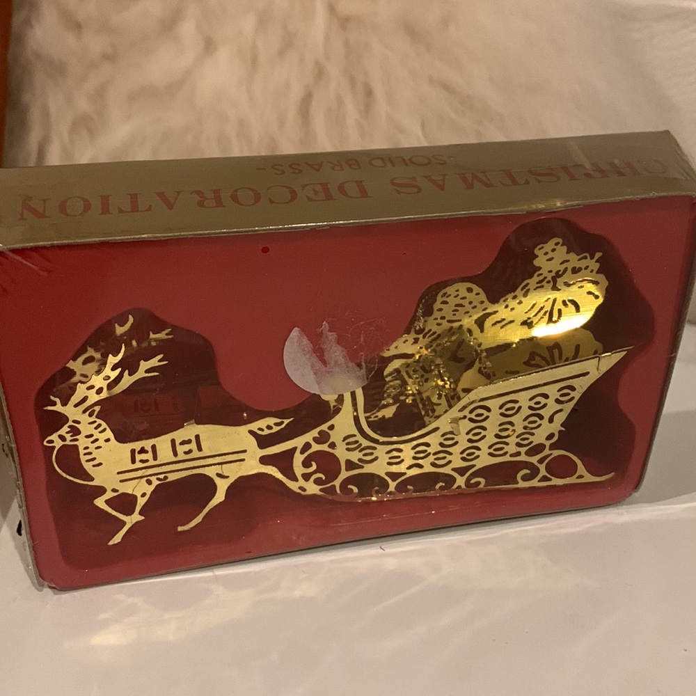 Vintage 90s Christmas Ornament solid brass 4.5 x 2.5 new in box deadstock